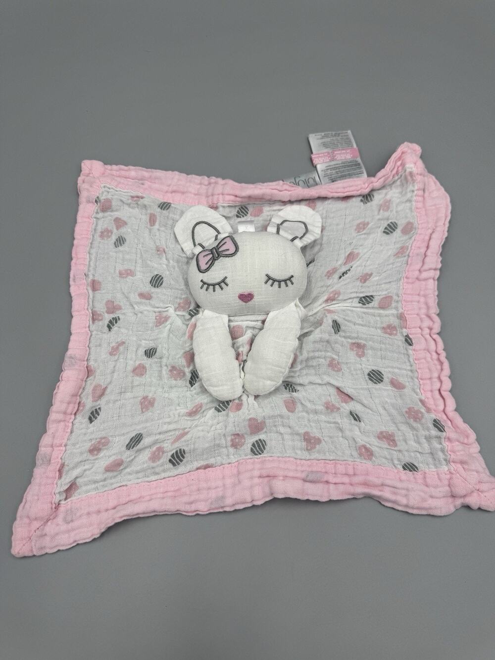 LuLuJo Sleeping Bunny Rabbit Lovey White Pink Gray Baby Security Blanket